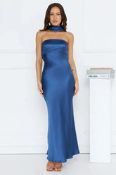 Precious Pearl Satin Maxi Dress Navy