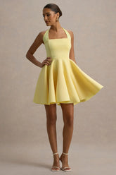 Peggy | Lemon Halter-Neck Skater Mini Dress