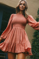 Secret Garden Long Sleeve Smocked Bodice Dress Rose