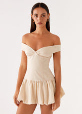 Endless Romance Off Shoulder Mini Dress - Butter